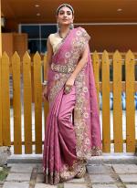 Silk Pink Wedding Wear Embroidery Work Saree